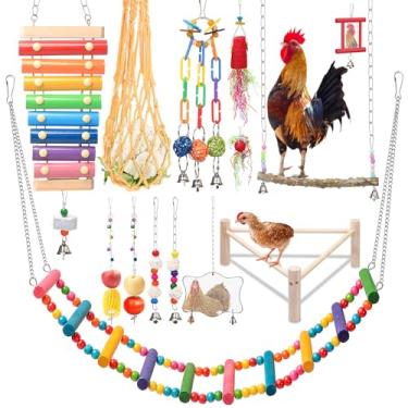 Imagem de Kakunm 14 peças de brinquedos de galinha para acessórios de galinheiro - Balanço de galinha de corrente mais longa, brinquedos de galinha para galinhas em galinheiro, poleiro de galinha, brinquedo de espelho de galinha com sinos, adicionar brinquedos divertidos para galinhas