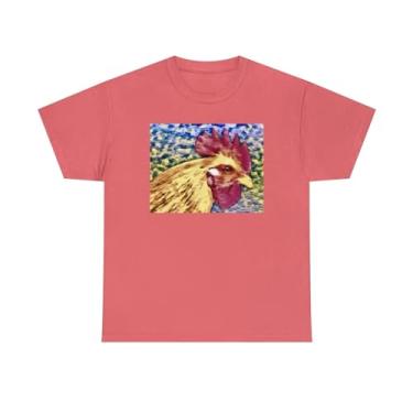 Imagem de Camiseta de algodão pesado unissex Rooster 'Spencer #2', Seda coral, XG