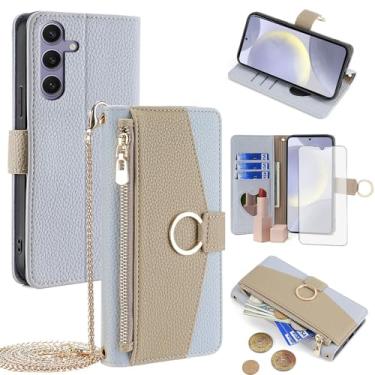 Imagem de Asuwish Capa de celular para Samsung Galaxy S24 Plus S24+ 5G capa carteira com protetor de tela e espelho flip anel suporte para cartão alça transversal suporte celular S24plus 24S + S 24 24+ mulheres