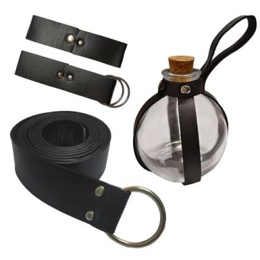 Imagem de Tahonuss Kit de fantasia medieval de 5 peças, conjunto de acessórios de decoração de fantasia de cavaleiro renascentista, incluindo cinto viking medieval, cinto de couro, saia para caminhadas, caneca