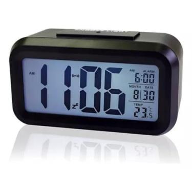Imagem de Relógio Digital de Mesa Despertador de Cabeceira Inteligente com Sensor de Temperatura Cabeceira Premium (Black)