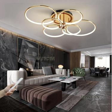 Imagem de Lâmpada de teto LED moderna regulável com anel de ouro lâmpada de teto com controle remoto Lustre redondo de metal acrílico Sala de estar Cozinha Quarto Escritório Sala de jantar Lâmpada Dec