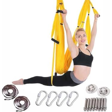 Imagem de Rede de pano de ioga aérea, balanço de ioga para antigravidade, toalha de ioga aérea, faixa de fitness para ioga, arnês de ioga não elástico, corda de tração de ioga aérea, amarelo