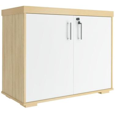 Imagem de Kit 2 Armários Balcão Multiuso Escritório 2 Portas Atria Executiva A02 Carvalho Branco - Lyam Decor