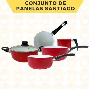 Imagem de Jogo de Panela Santiago Vermelho 6 peças Cerâmica Resistente
