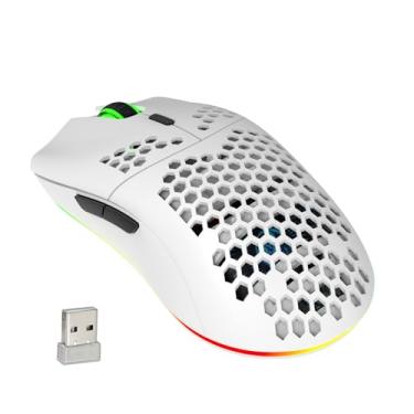 Imagem de Mouse Gamer Sem Fio 2.4G com Iluminação RGB, Carregamento Rápido, DPI Ajustável (Branco)