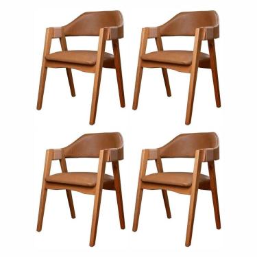 Imagem de Kit 4 Cadeiras De Madeira 100% Maciça, Estofada E Braço Com Corda Náutica Bélgica Living Outdoor Espresso Móveis Imbuia