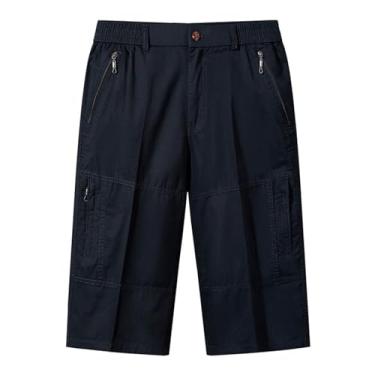 Imagem de Generic Calça cargo masculina cropped casual abaixo do joelho calça tática cintura elástica calça de treino ao ar livre, Y2 - azul escuro, XGG