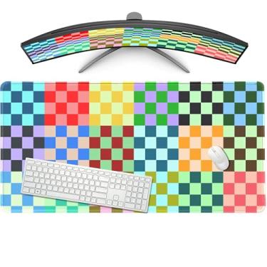 Imagem de BONZEAL Mouse pad quadriculado com bordas costuradas, 80 x 39,9 cm XXL tapete de mouse extra grande para mesa, tapete de mesa para desktop, base antiderrapante, teclado grande para computador (xadrez