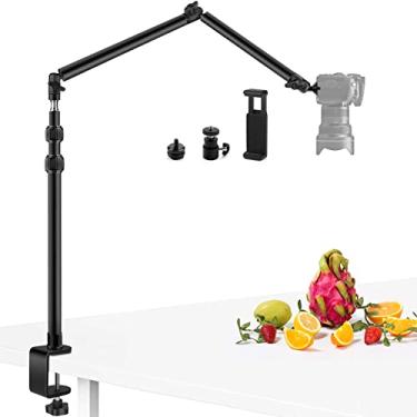 Imagem de Obeamiu Suporte de mesa para câmera com braço flexível de 61 cm, suporte de luz de montagem com cabeça esférica de 0,6 cm, sapata quente, suporte de mesa de 39 a 65 cm para câmera DSLR, luz de preenchimento, selfies, transmissão ao vivo/webcam