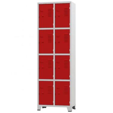 Imagem de Roupeiro de Aço 8 Portas Cinza com Vermelho 1,96 X 0,93 X 0,36 - ULTRA
