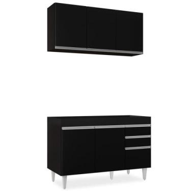 Imagem de Armário Aéreo Virgínia e Balcão Para Pia 120cm Michigan Preto - Lumil 