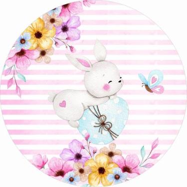 Imagem de Painel de Tecido Sublimado Redondo Pascoa Doce Coelho Cute Aquarela c/