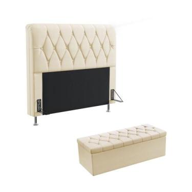 Imagem de Kit Cabeceira Sirius 140 e Calçadeira Sagitarius N-030 Veludo Bege Ara