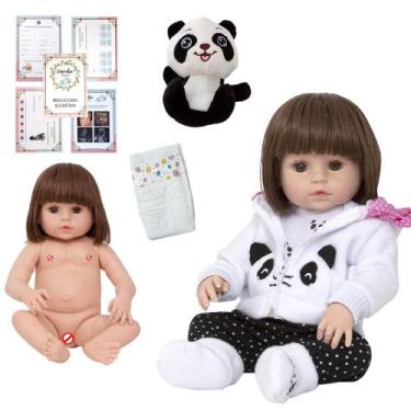 Imagem de Bebe Reborn Menina Enxoval Panda 46cm Infantil + Acessórios - Cegonha 
