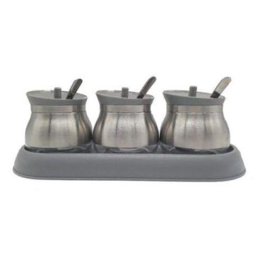 Imagem de Porta Temperos Em Vidro Com Tampa 7 Peças Inox e Bandeja - Wincy