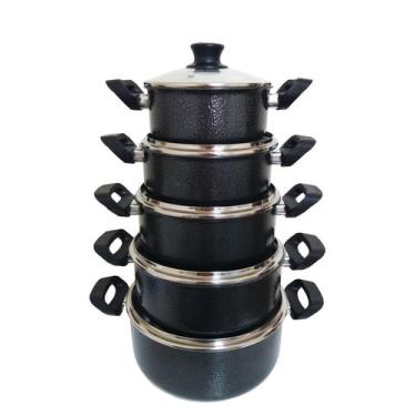 Imagem de Jogo De 5 Panelas Alumínio Grosso Preta Craqueada Extang