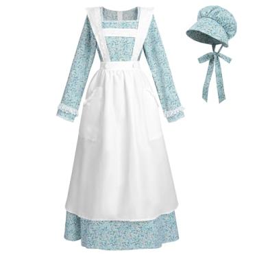 Imagem de NSPSTT Prairie Dress Women Colonial Dress Pioneer Woman Costume Plus Size Amish Costume, Blue XXL