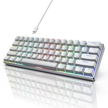 Imagem de RK ROYAL KLUDGE Teclado mecânico 60% RK61 Pro, teclado para jogos com fio, moldura de alumínio, retroiluminado RGB programável, 61 teclas, ultracompacto, interruptor marrom Gateron, branco