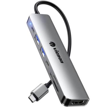 Imagem de Adaptador HDMI USB C Hub para monitor, estação de ancoragem USB C 7 em 1 com HDMI 4K, leitor de cartão SD/TF, 100W PD, 2 portas USB 3.0, portas de dados USB C compatíveis com MacBook Pro, XPS e outros