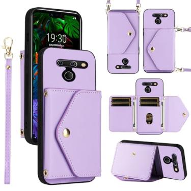Imagem de Dswteny Capa carteira para LG G8 ThinQ com alça de ombro de cordão de pulso, suporte de cartão de crédito de couro PU acessórios capa de celular para LGG8 Thin Q G 8 LG8 G8thinq LGG8thinq 8G mulheres