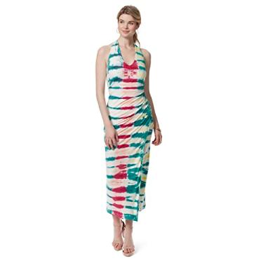 Imagem de Jessica Simpson Vestido longo feminino Joey frente única com decote amarrado e fenda lateral, Blue Grass Tie Dye, P