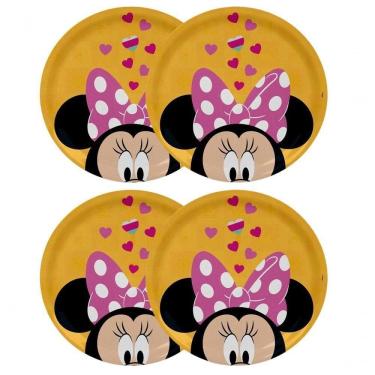 Imagem de Jogo 4 Pratos Rasos Melamina Refeição Infantil Minnie 20cm - Tuut