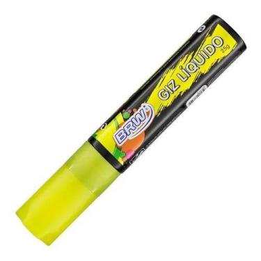 Imagem de Canetão Giz Líquido 15mm BRW 25g Canetão Lousa Vidro Carro, AMARELO