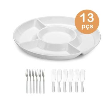 Imagem de Kit 13pç petisqueira grande melamina  branco tabua frios - Unyhome