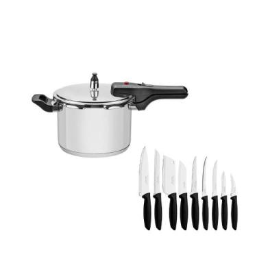 Imagem de KIT - Panela de pressão inox 4,5l Brava + Jogo de facas Plenus 9 pçs -