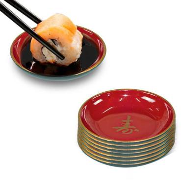 Imagem de Kit C/ 8 Molheira Redonda Vermelha para Shoyu ou Molhos - AC