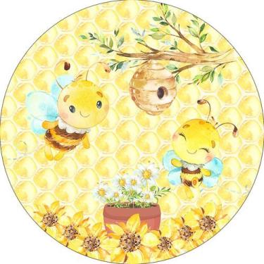 Imagem de Painel De Festa Redondo 1,50x1,50 - Abelhinha Aquarela e Flores 004 - 