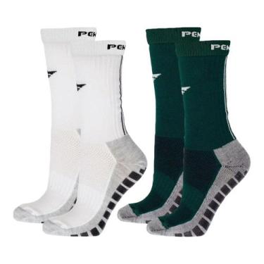 Imagem de Kit 2 Pares de Meias Penalty Grip Masculina, Branco, Verde, 39-44