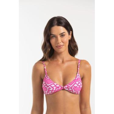 Imagem de Top Biquíni Triângulo Fixo Com Argola Estampado - Cor De Cacau, GG, Ab