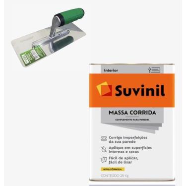 Imagem de Kit massa corrida  25kg +desempenadeira inox lisa 24cmx10cm nauber - S