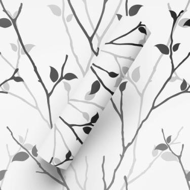 Imagem de Papel de Parede Adesivo Tema Árvore Galhos Preto E Branco Sala Quarto 