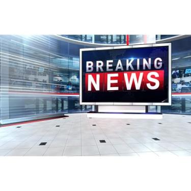Imagem de Breaking News Backdrop TV News Broadcast Hall Studio Background Sala de imprensa Programa de Fotografia de Fundo Gravar Notícias Negócios Newsman Pano de fundo Retrato Crianças Foto Adereços 2,1 x 1,5