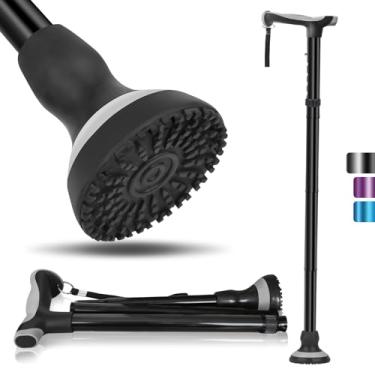 Imagem de Bengala de caminhada para adultos idosos, bengala ajustável dobrável para todos os terrenos com bolsa de armazenamento, mastro de caminhada para caminhadas ao ar livre, escalada, suporte leve para