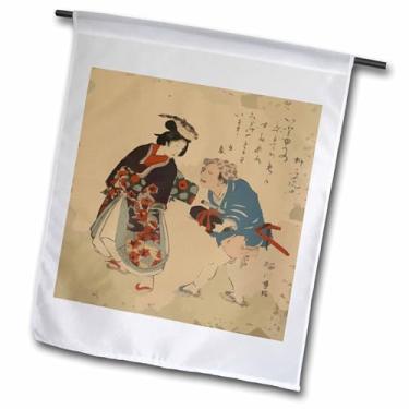 Imagem de 3dRose Impressão de pintura em lenha, Peixe Puffer Lady & Jellyfish Man - Bandeira de jardim, 30,48 x 45,72 cm