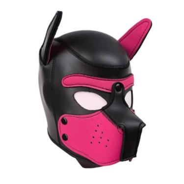 Imagem de QUYUWOWO Neoprene Dog Full Face Puppy Mask Removable Pup Hood Halloween Mask (Rose Red, Mask)