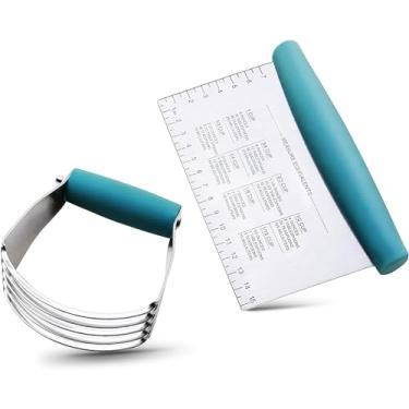 Imagem de ALLTOP Liquidificador de pastelaria e raspador de bancada - Conjunto de utensílios essenciais para assar bolos e pães - Raspador de massa de aço inoxidável e cortador de manteiga para delícias