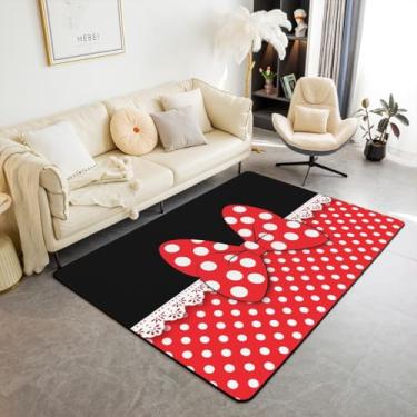 Imagem de Homewish Lindo tapete de área com laço, 9,5 x 1,5 m, vermelho e branco, quadriculado, antiderrapante, para crianças, meninas, adolescentes, mulheres, decoração romântica, estilo princesa, tapete de