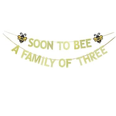 Imagem de KUNGOON Banner Soon to Bee a Family of Three Banner, Welcome Baby Party Banner, Bumble Bee Theme Baby Shower/Mommy to Be Party Supplies. (OURO)