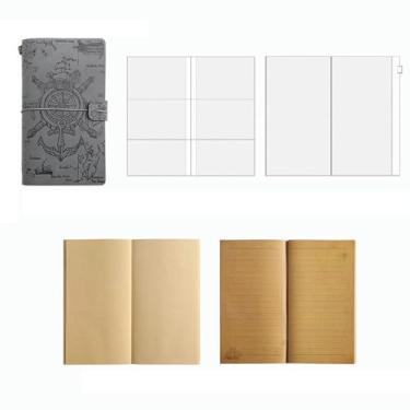 Imagem de Caderno de planejamento de viagem retrô, papel kraft de folhas soltas, diário minimalista de notas de estudante-HH-01-planejador-cinza