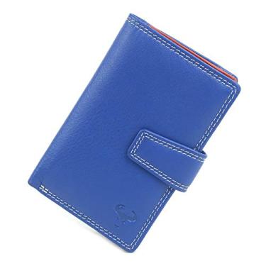 Imagem de Carteira feminina de couro genuíno AlphaHide – Carteira feminina com bloqueio de RFID – Bolsa multicolorida (LW108), Azul, Medium