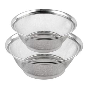 Imagem de Kit 2 Cestas Aço Inox Multiuso 25m e 22cm Escorredor de Macarrão Legumes Arroz Fruteira Porta Ovos Linha Premium M5 Armarinhos