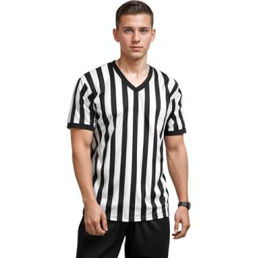 Imagem de Camiseta de árbitro com listras pretas e brancas oficial da Exxact Sports com gola V multiesportivo, Medium