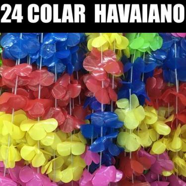 Imagem de 24 colar havaiano plástico carnaval coloridos festa tropical nf - loja
