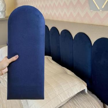 Imagem de Kit 5 Cabeceiras Estofada Modulada Adesiva 50x20 Nuvem Cama Solteiro Casal Queen King Modelo Cerquinha (Azul)