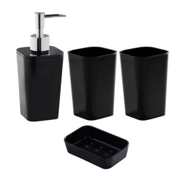 Imagem de Kit 4 Peças Utensilios Pia Banheiro Porta Escova Sabonete Líquido Lavabo Luxo (Preto)